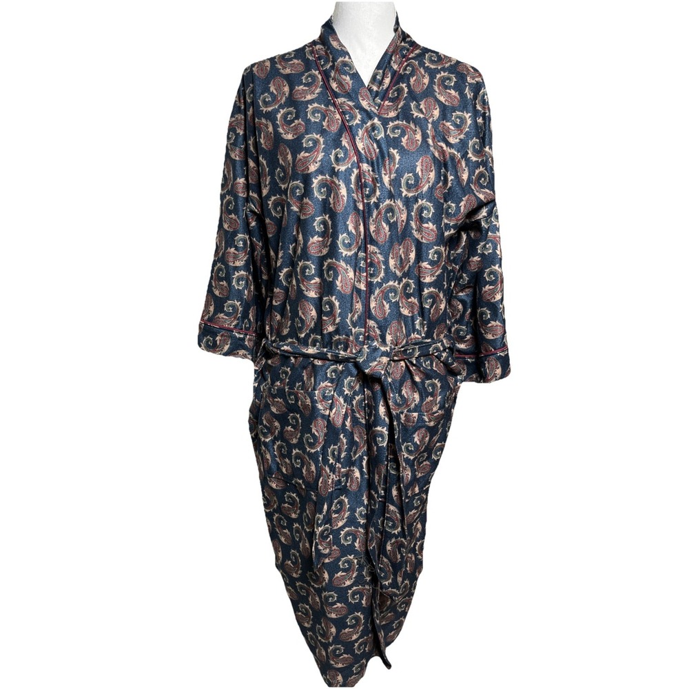 Vintage 1980s Saddlebrook Robe Unisex‎ One Size Chest 50" Paisley Blue